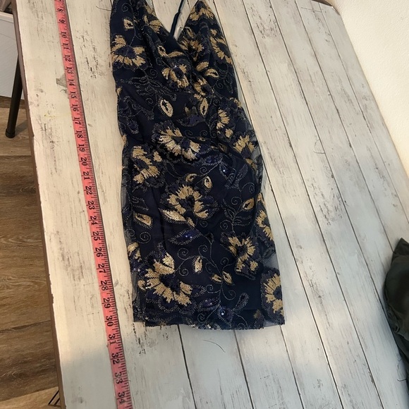Lulus Small My Best Look Navy and Gold Sequin Surplice Bodycon
Mini Dress - Picture 10 of 12